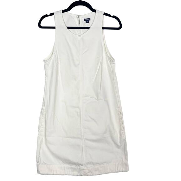J Crew 4 White Denim Shift Dress Crew Neck Sleeveless Pockets Cotton Keyhole - Picture 1 of 13